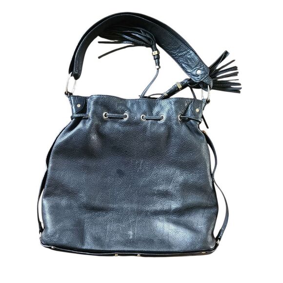 Vintage Juicy Couture Handbag Purse Black Leather w/ Gold Accents Shoulder - Picture 2 of 15